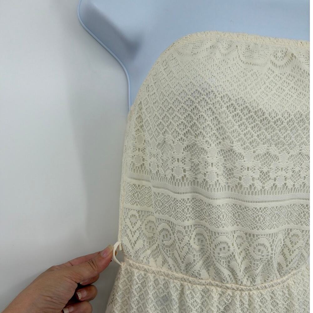 Cream Lace Strapless Maxi Dress Sz M Boho Bridal Coquette Cottage Ultra Flirt - Picture 4 of 10